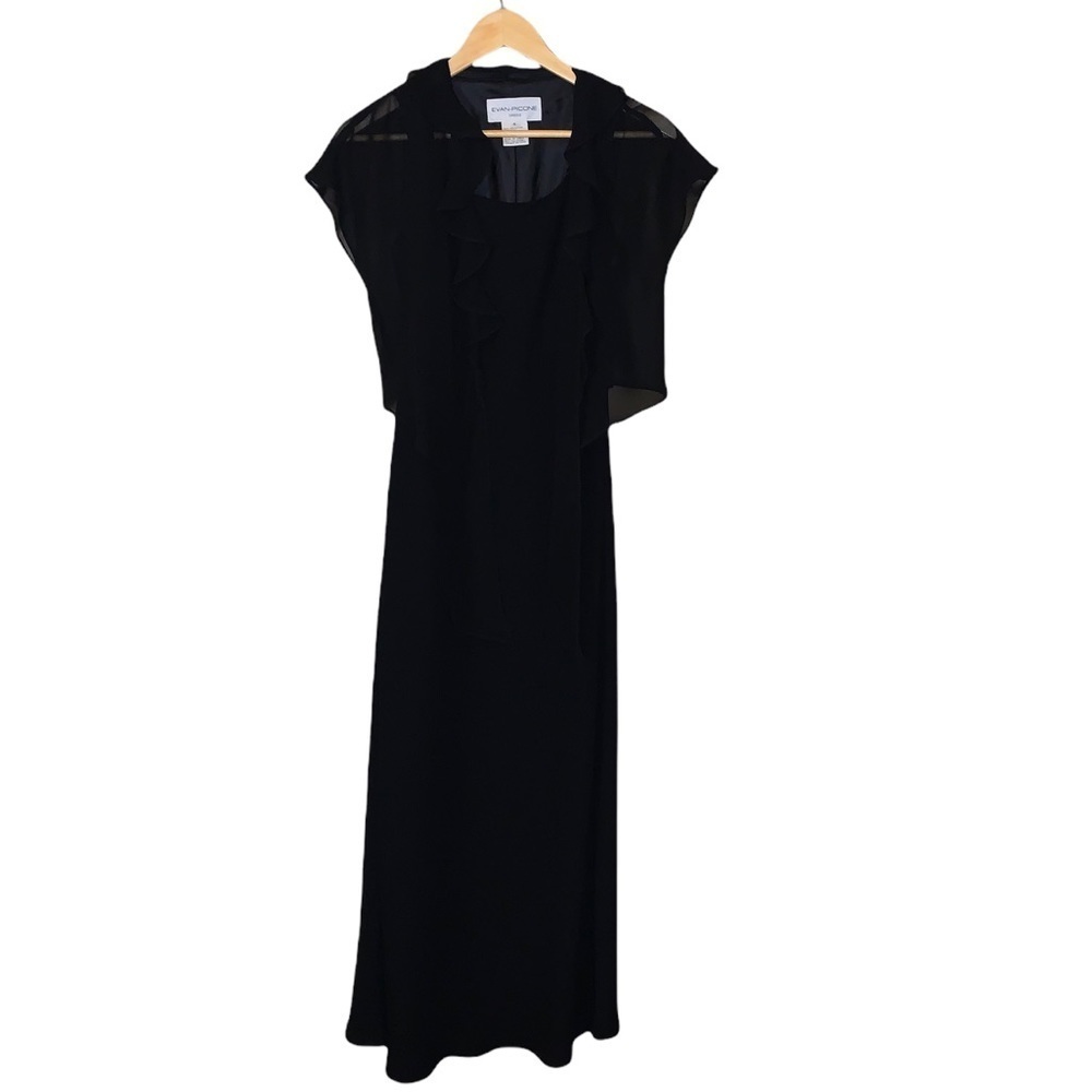 Evan picone NWT formal maxi dress size 4 black chiffon shawl wedding old money